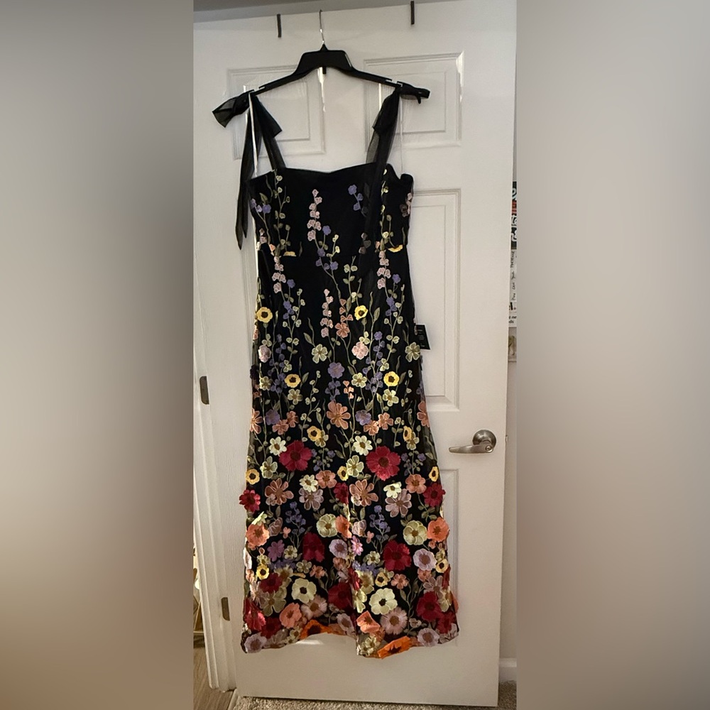 Lulu's Black Dress with Multicolor Floral Embroidery